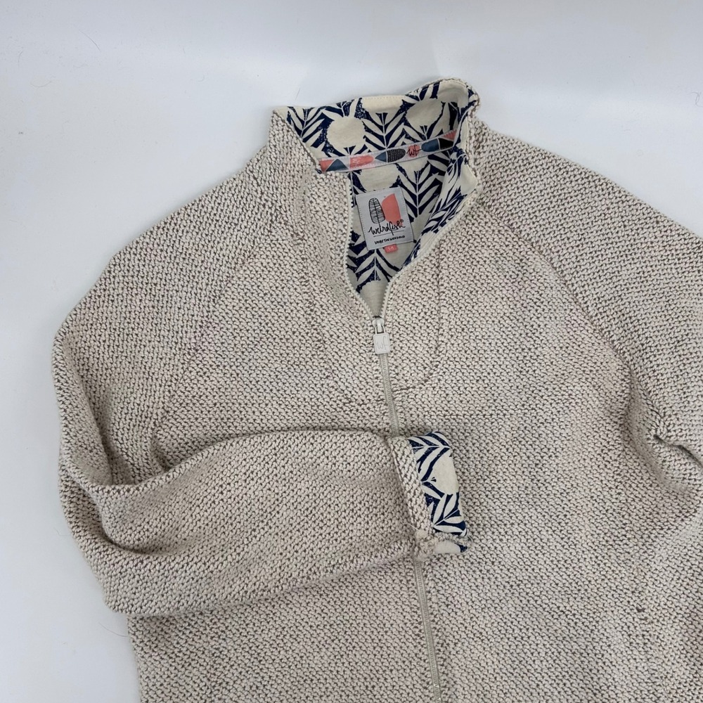 Weird Fish Textured Full Zip Sweater Jacket Beige Womens‎ Size 14